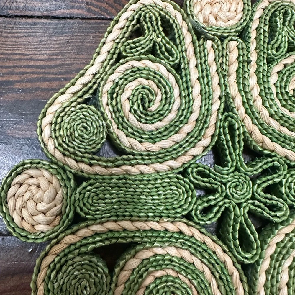 Vintage Handmade Woven Green and Cream Trivet